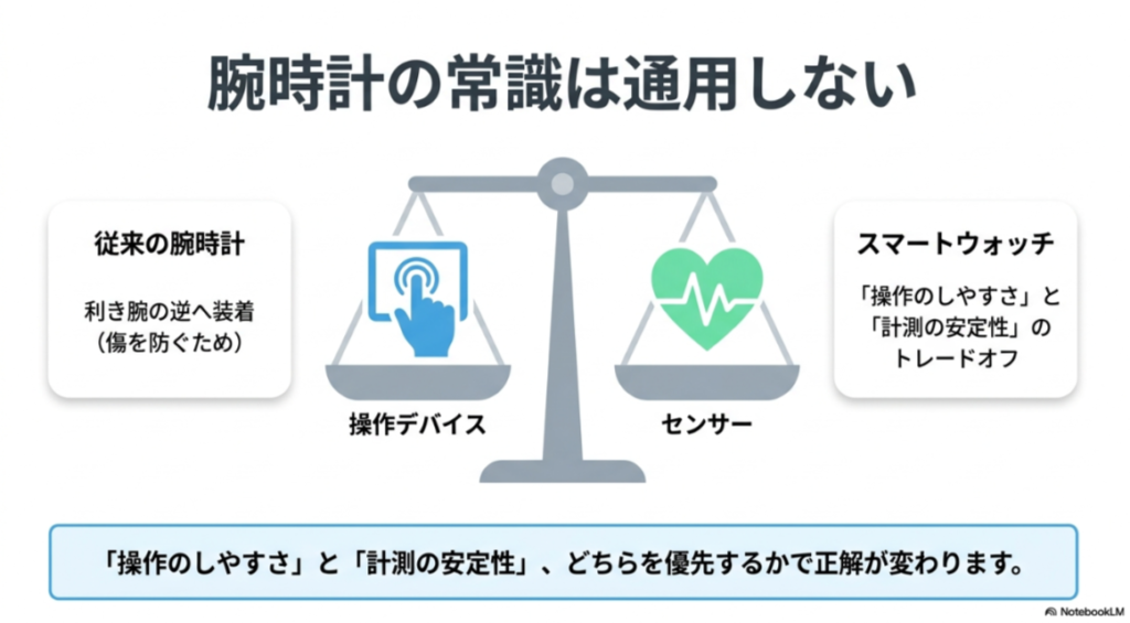 この記事では、スマートウォッチをどっちの腕につけるべきか